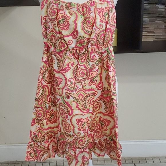 Britt Ryan Boho Gypsy Cream Paisley Ruffled Strapless Silk Blend Mini Dress - Picture 6 of 11
